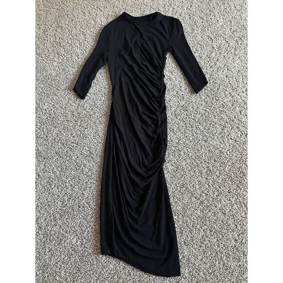 Helmut Lang Womens XS Black Twist Midi Dress 3/4 Sleeve Stretchy - Picture 4 of 11